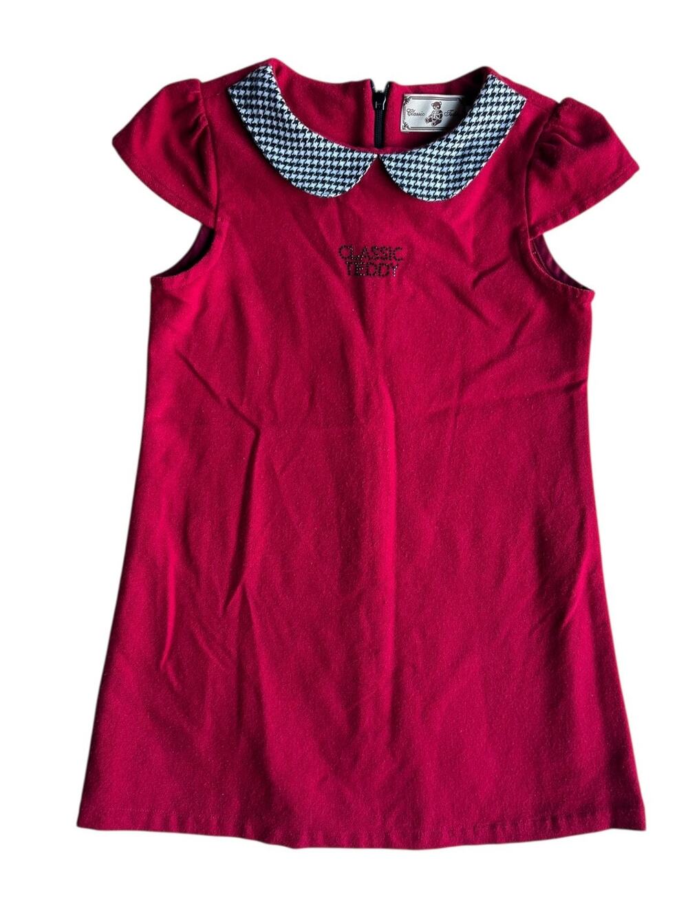 Classic Teddy Red Holiday Fleeced Girls Kids Collared Cap Sleeves Dress Size 6